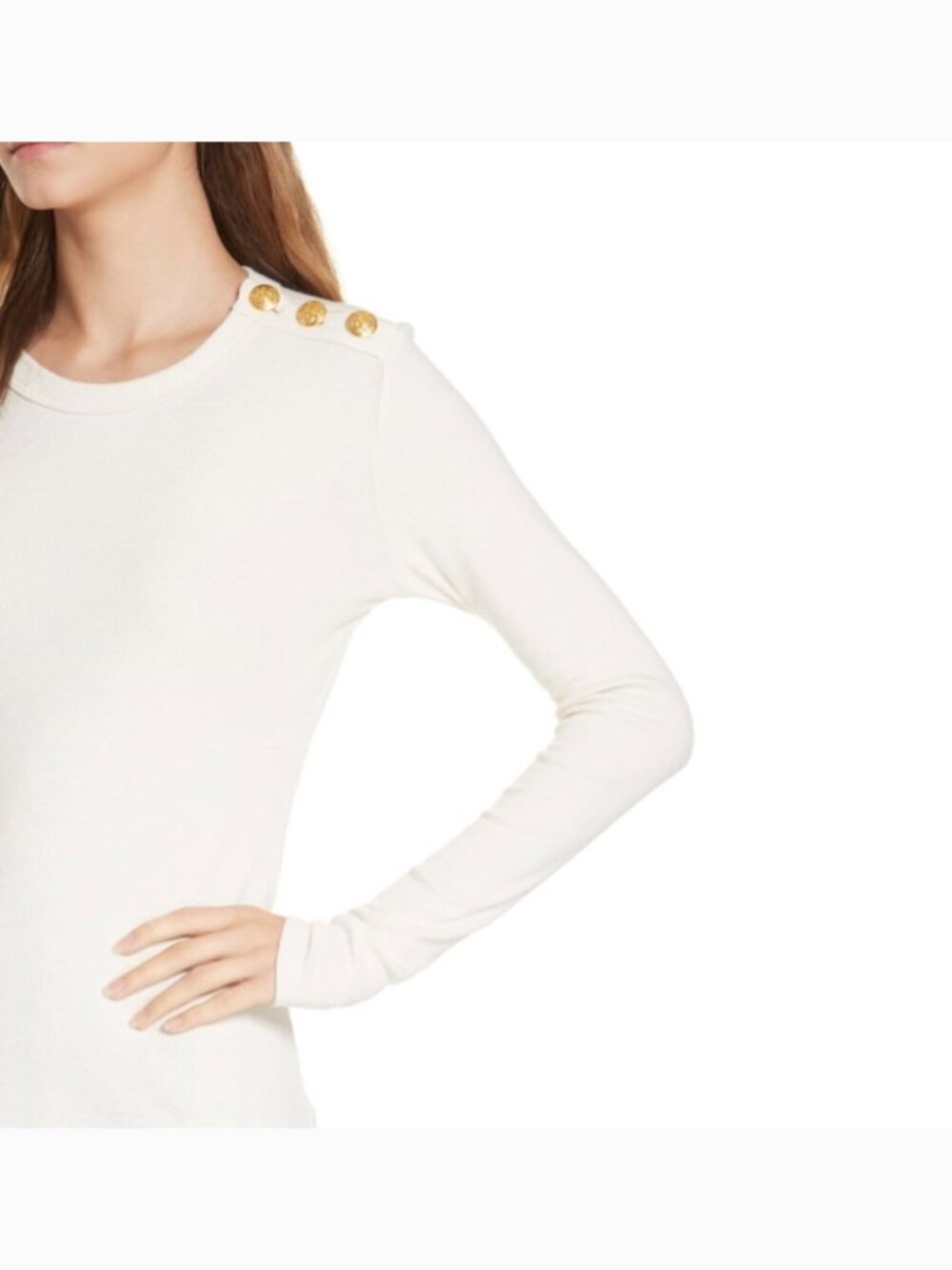 Veronica Beard Mayer Long Sleeve White Ribbed Crew Neck Top S - Picture 12 of 13